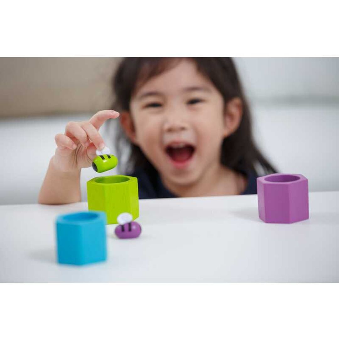 PlanToys Eco-Friendly Non-Toxic Wooden Beehives Fine Motor Skills and Color Matching Toy