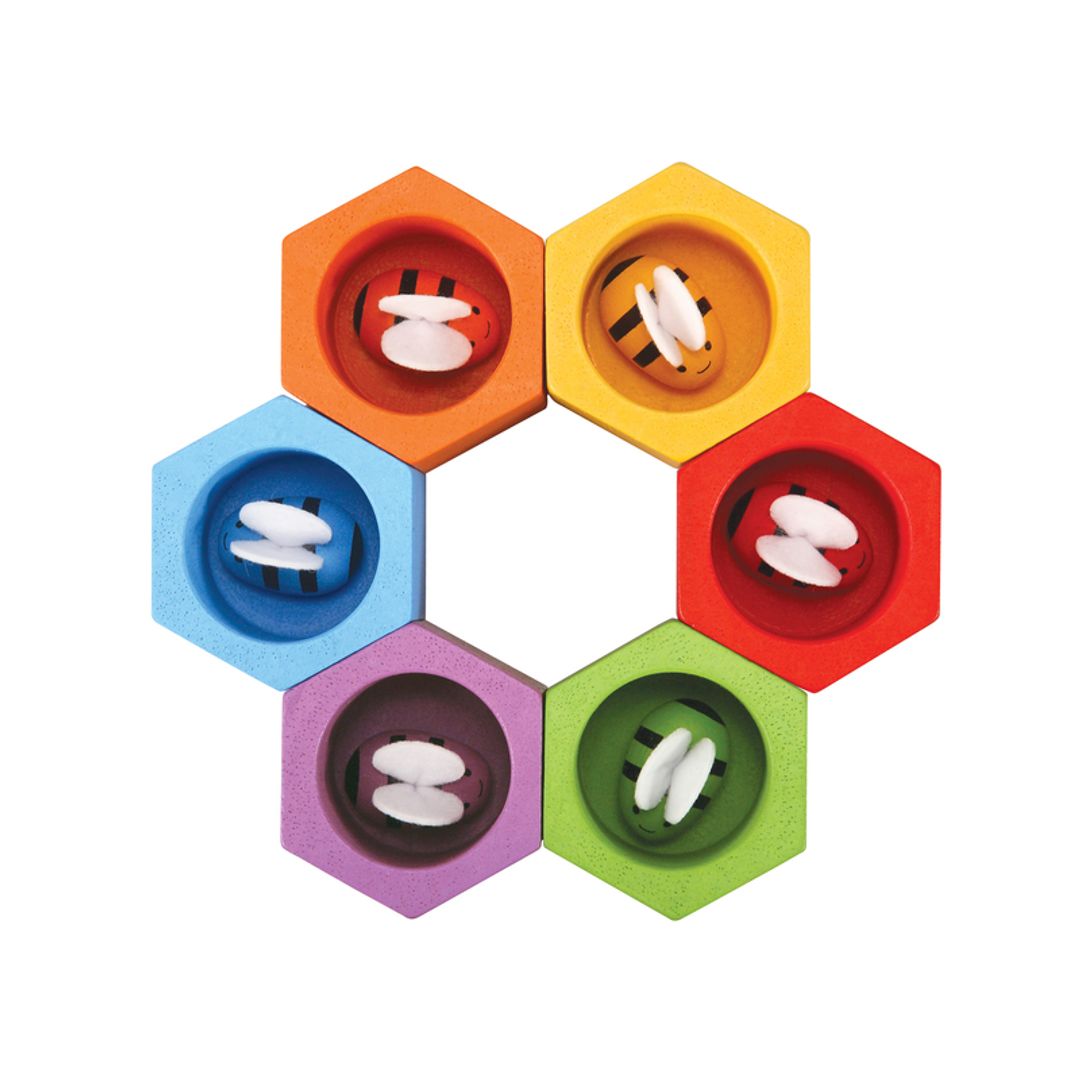 PlanToys Eco-Friendly Non-Toxic Wooden Beehives Fine Motor Skills and Color Matching Toy