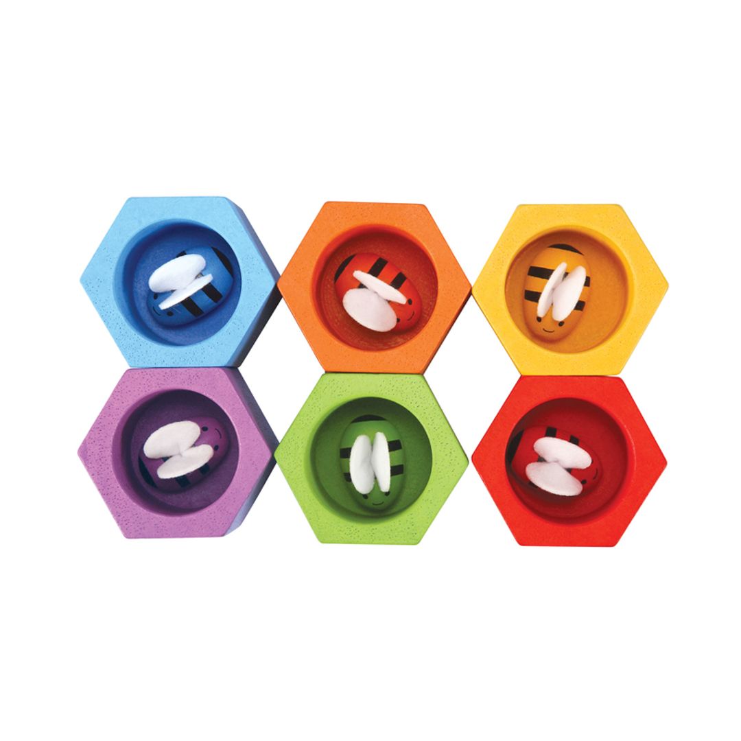 PlanToys Eco-Friendly Non-Toxic Wooden Beehives Fine Motor Skills and Color Matching Toy