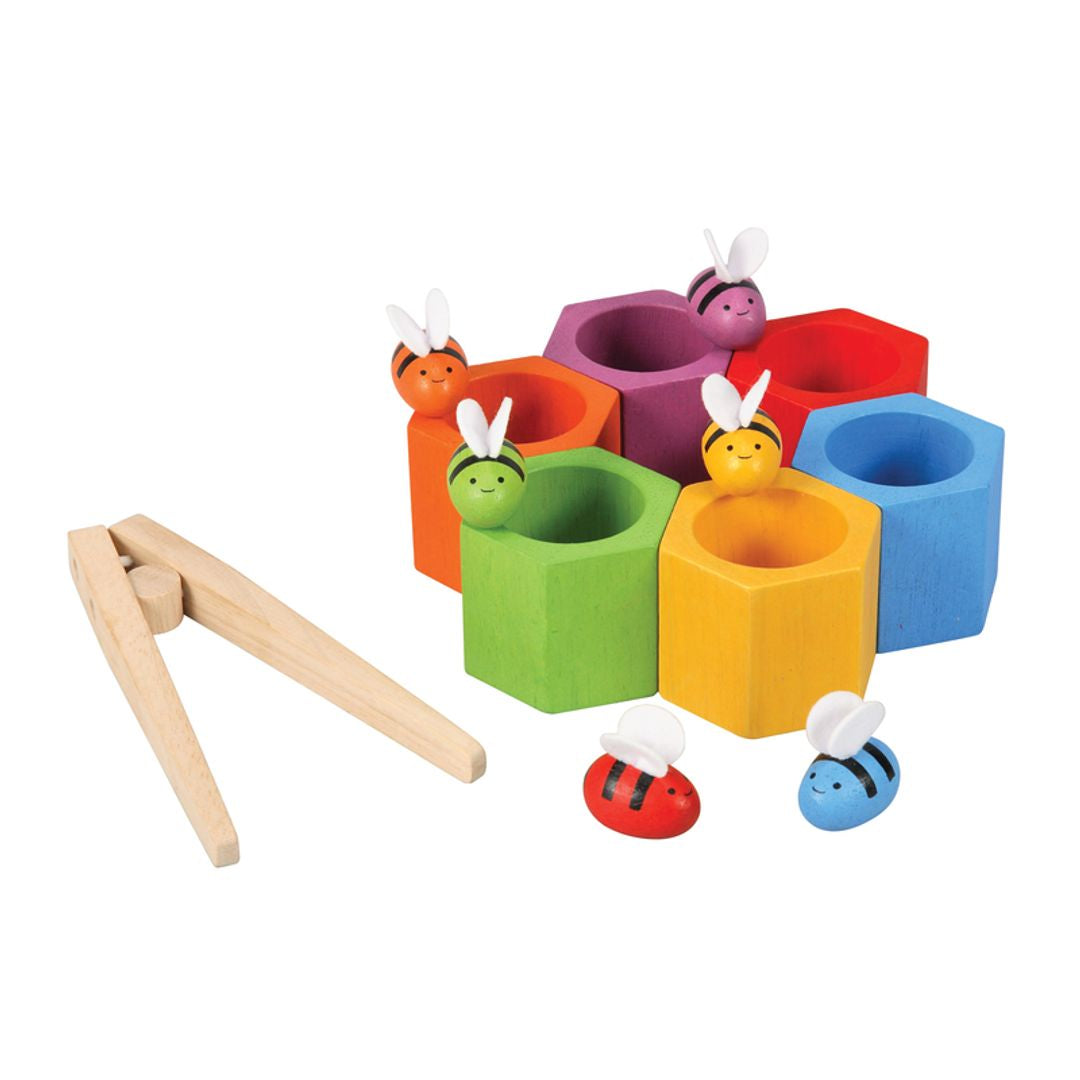 PlanToys Eco-Friendly Non-Toxic Wooden Beehives Fine Motor Skills and Color Matching Toy