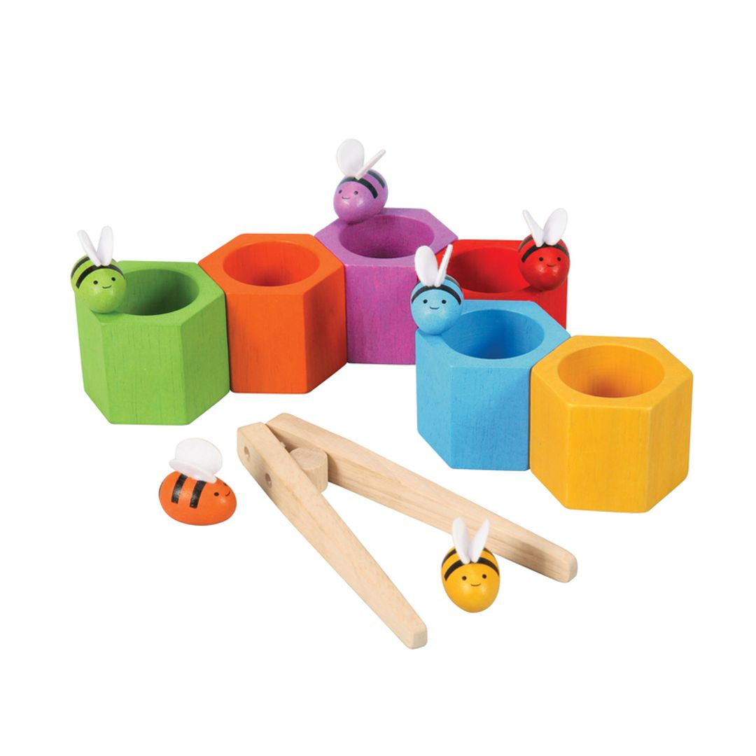 PlanToys Eco-Friendly Non-Toxic Wooden Beehives Fine Motor Skills and Color Matching Toy