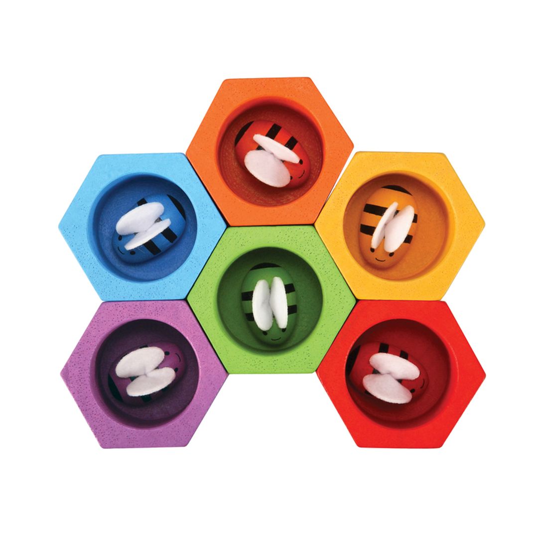 PlanToys Eco-Friendly Non-Toxic Wooden Beehives Fine Motor Skills and Color Matching Toy