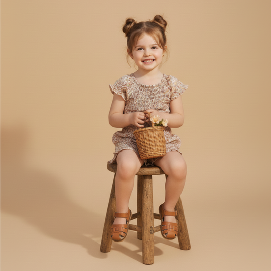 Organic Smocked Jumpsuit - Pastel Bloom
