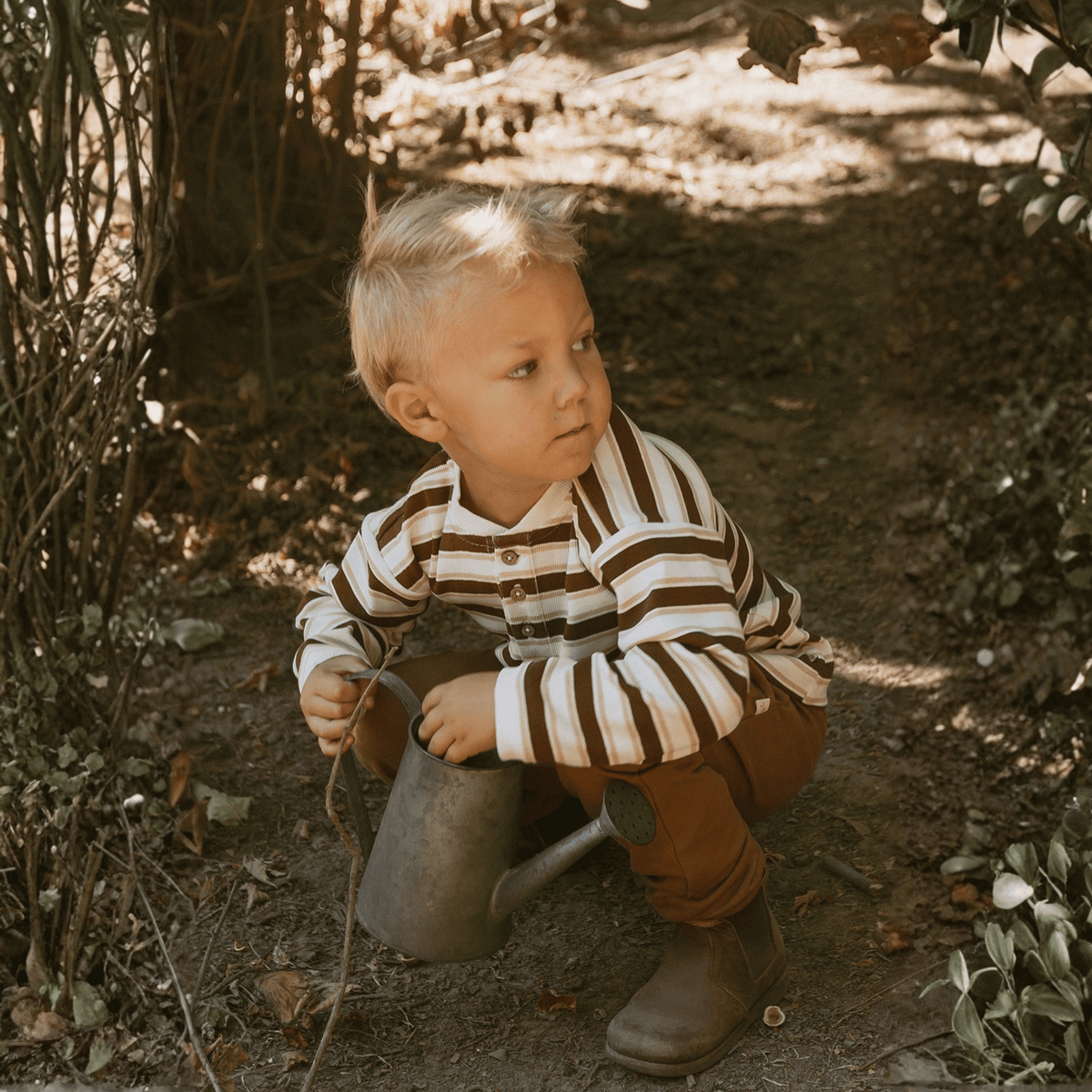 Organic Cotton Long Sleeve Henley Tee for Babies & Toddlers – Cocoa Stripe