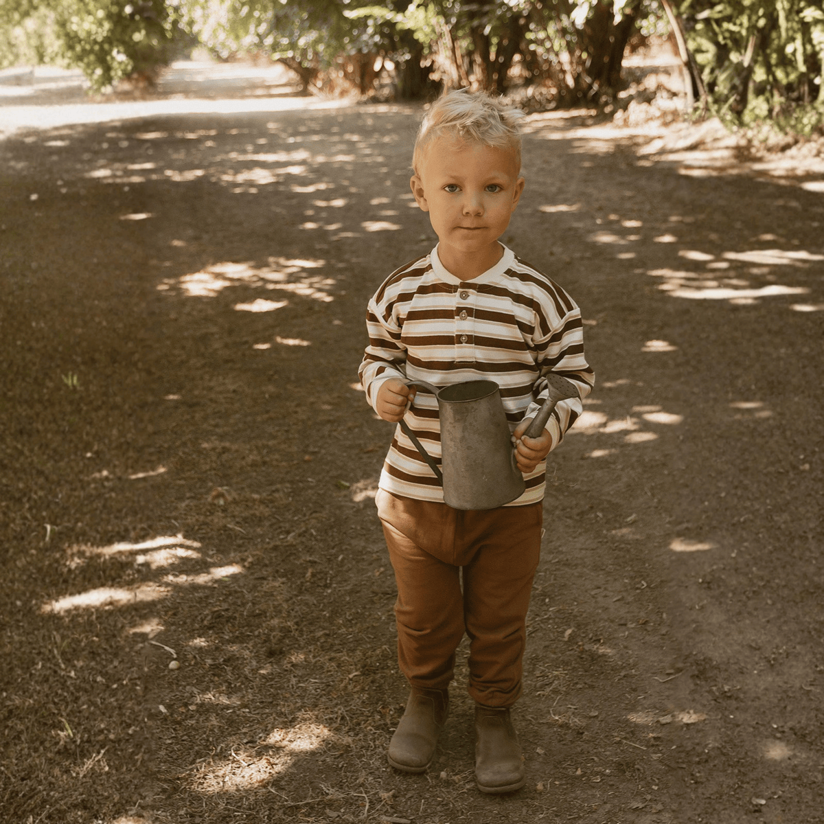 Organic Cotton Long Sleeve Henley Tee for Babies & Toddlers – Cocoa Stripe