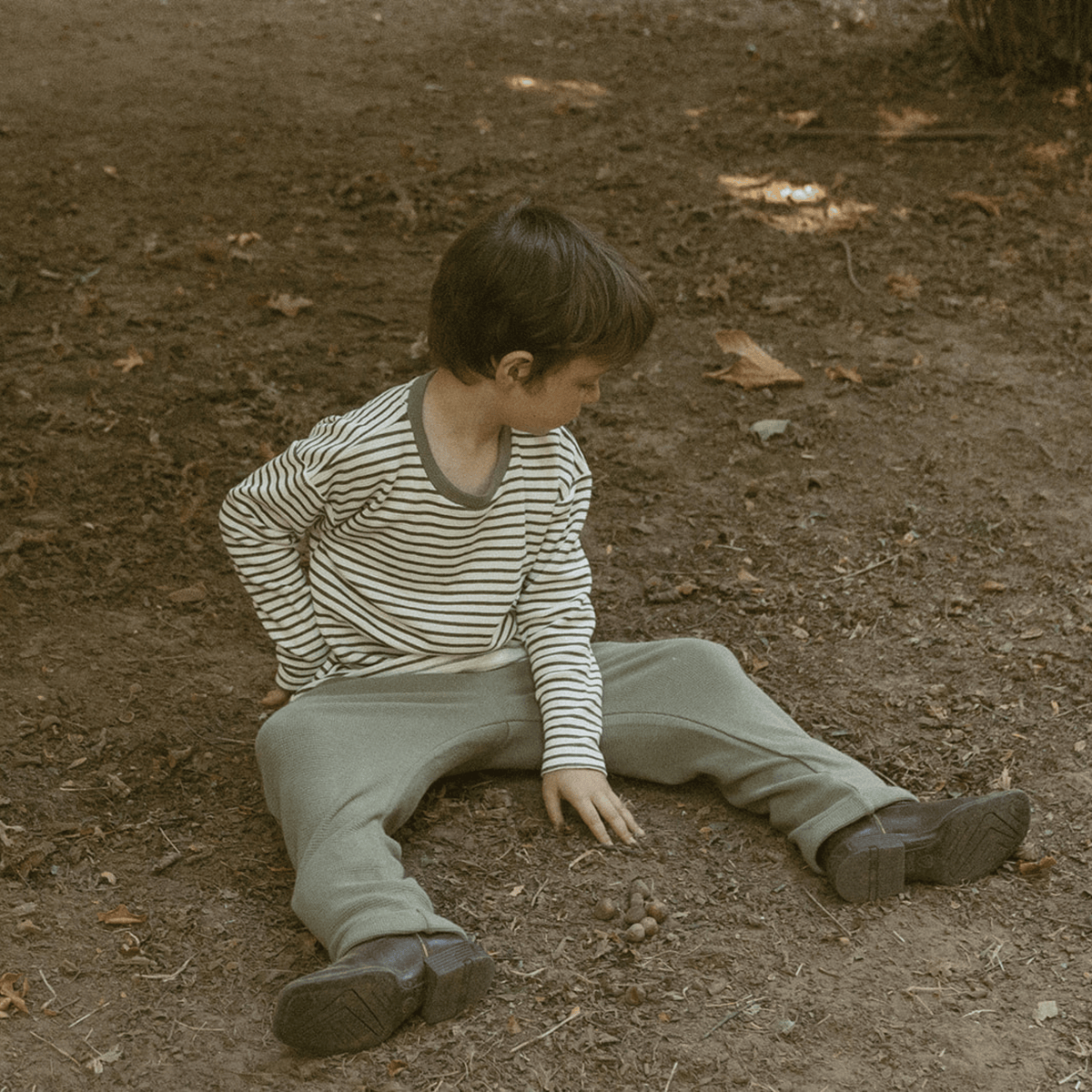Organic Cotton Tee & Foldover Pants Set for Babies & Toddlers – Olive Stripes