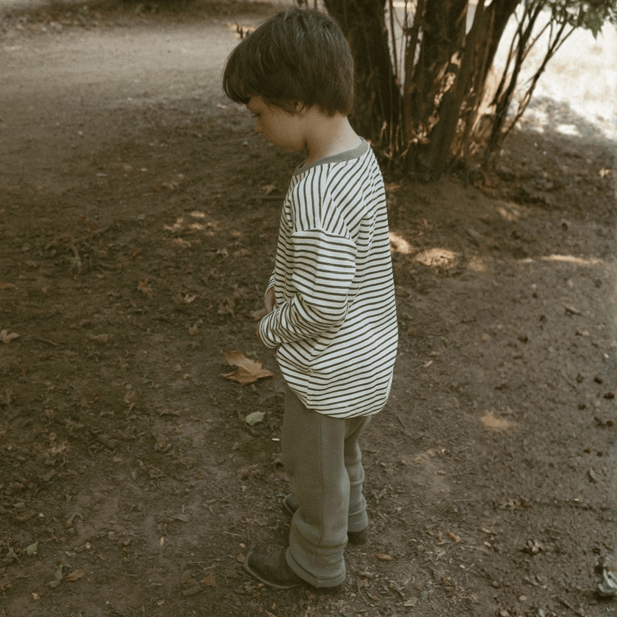 Organic Cotton Tee & Foldover Pants Set for Babies & Toddlers – Olive Stripes