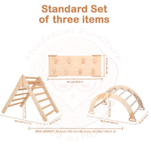 Load image into Gallery viewer, Wood and Hearts Eco-Friendly Wooden Montessori Climbing 3-in-1 Set | Foldable Triangle, Climbing Arch, Rocker Board
