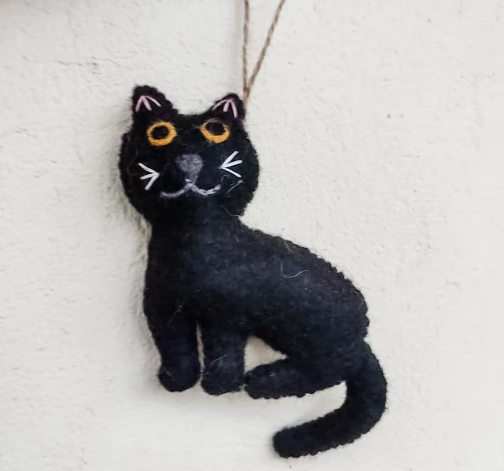 Stitched Cat Ornament – Handmade Wool Felt Holiday Decor
