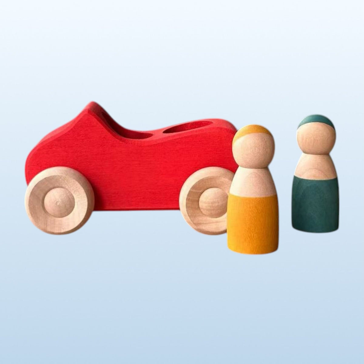 Green Elephant 7-Piece Wooden Rainbow Cars Set with 3 Peg Dolls