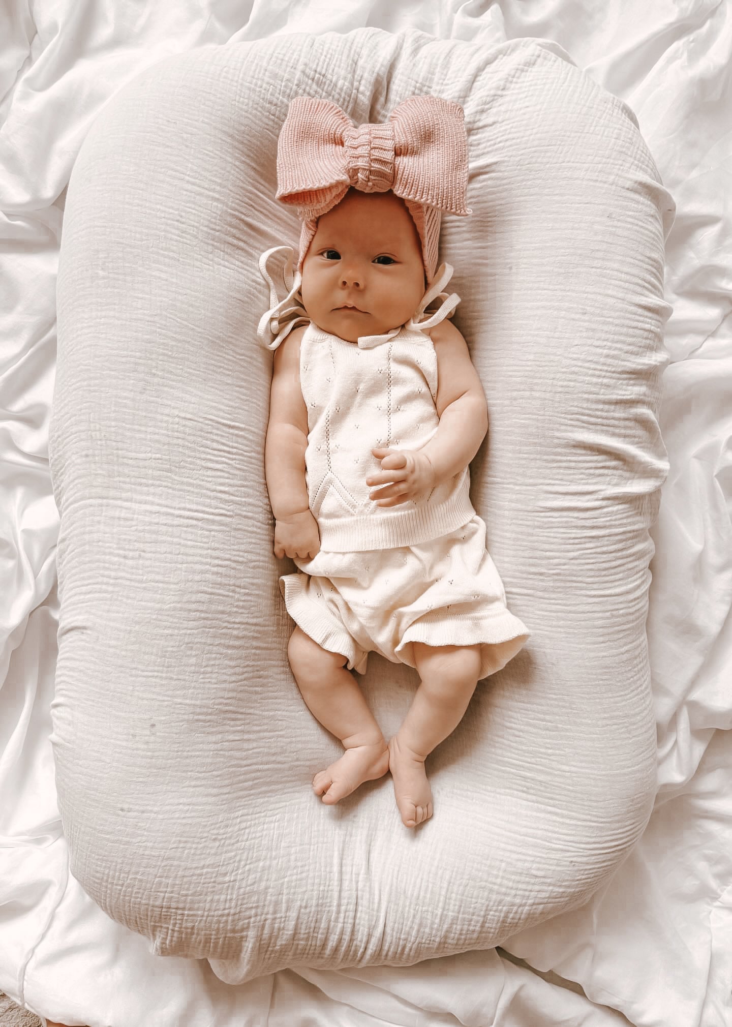 Luna + Luca Pointelle Organic Cotton Baby Girl Summer Set - Cream