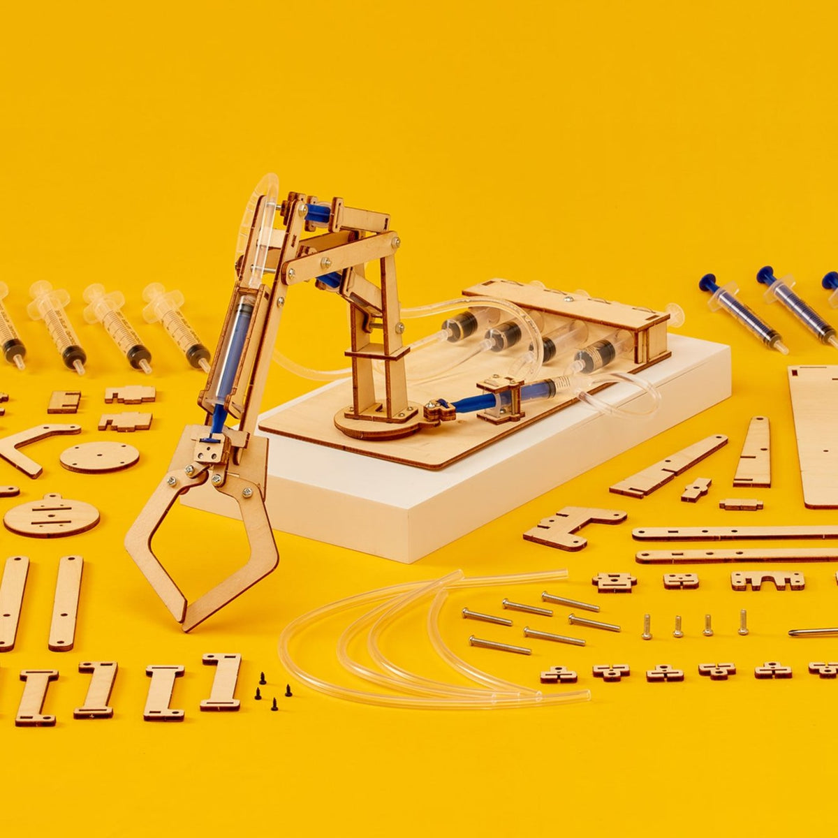 Kitsville Hydraulic Robotic Arm DIY Kit – Wooden STEM Building Kit for Kids 10+