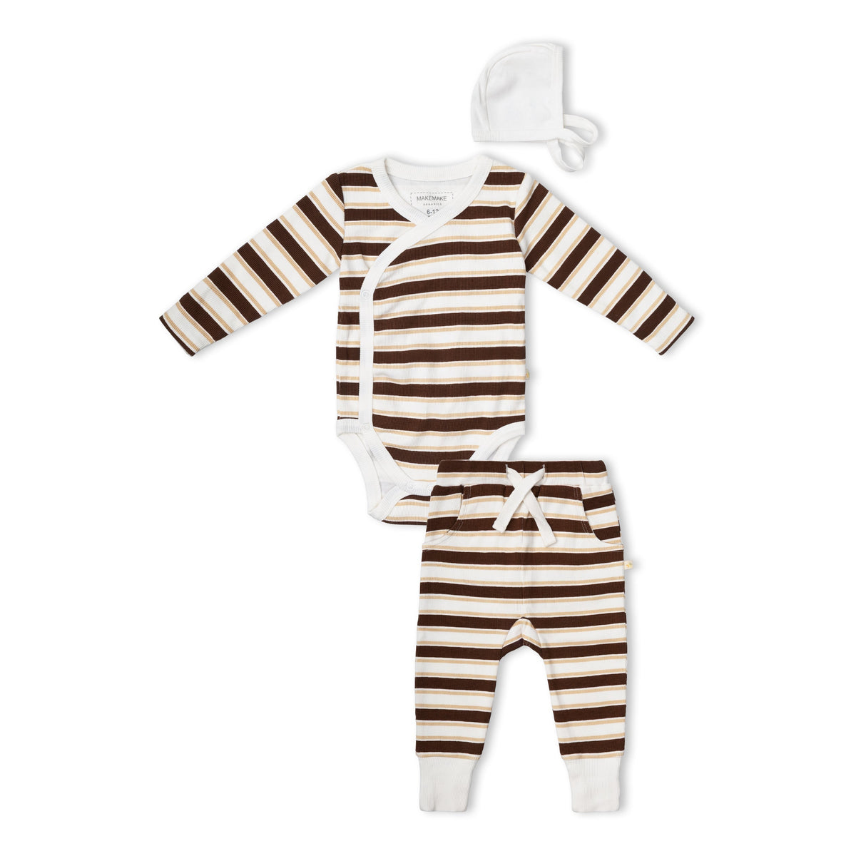 Organic Cotton Kimono Onesie & Pants Set for Babies – Cocoa Stripe
