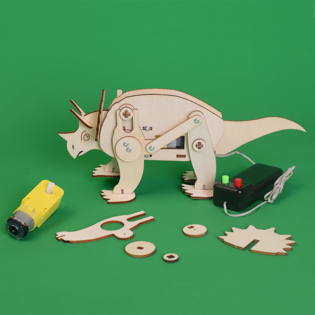 Kitsville Triceratops Dinosaur Robot DIY Kit – Wooden STEM Building Kit for Kids 8+