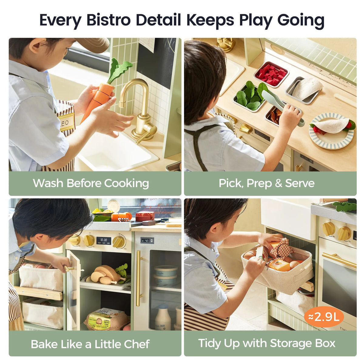 Tiny Land BistroSwitch Play Kitchen – 2-in-1 Kitchen & Bistro Pretend Play Set
