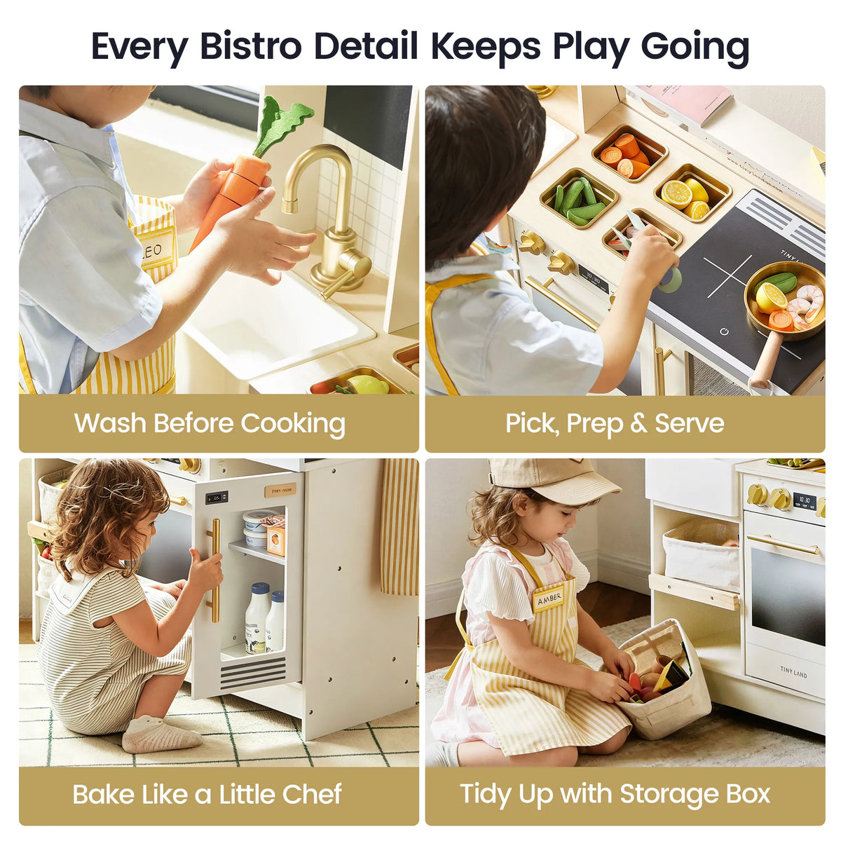 Tiny Land BistroSwitch Play Kitchen – 2-in-1 Kitchen & Bistro Pretend Play Set