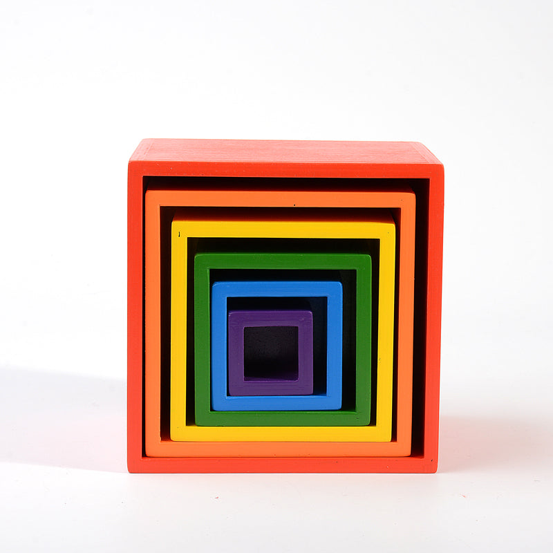 Green Elephant 6-Piece Rainbow Wooden Nesting Boxes – Stacking & Sorting Toy
