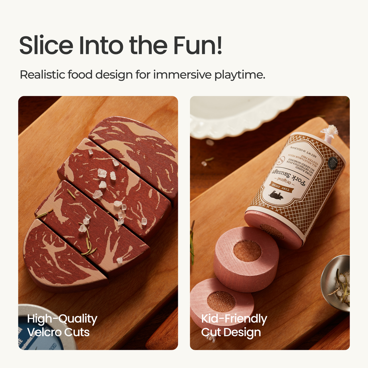 Tiny Land Meat & Seafood Play Food Set – Wood & Fabric Pretend Food