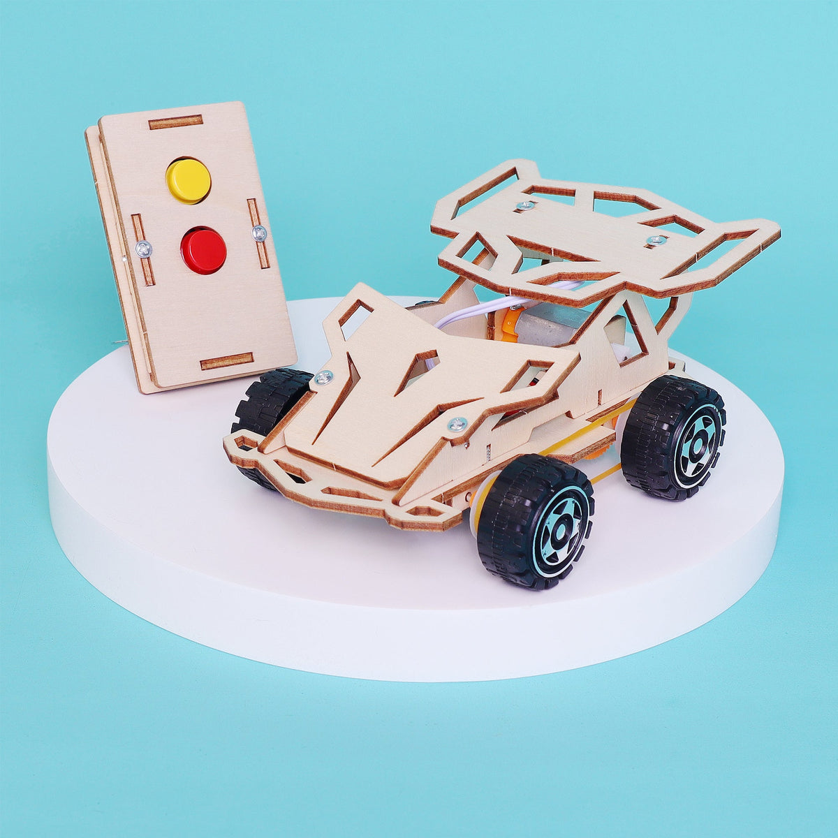 Kitsville Infrared Remote Control Car DIY Kit – Wooden STEM Building Kit for Kids