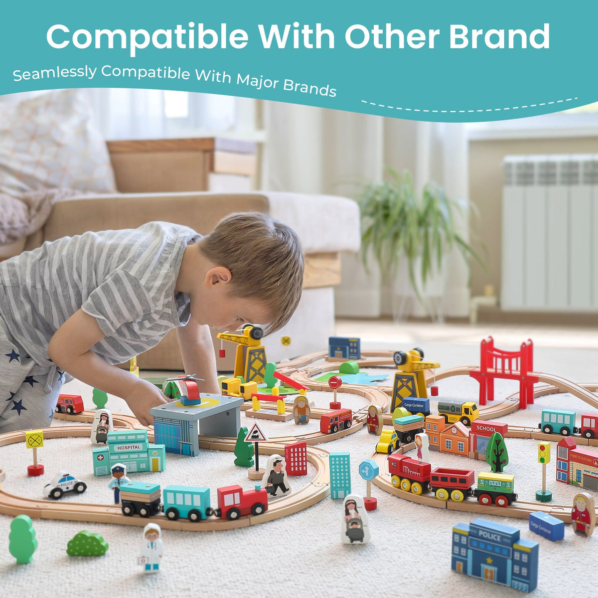 Tiny Land Wooden Train Set for Kids – 39, 55 or 110 Pieces