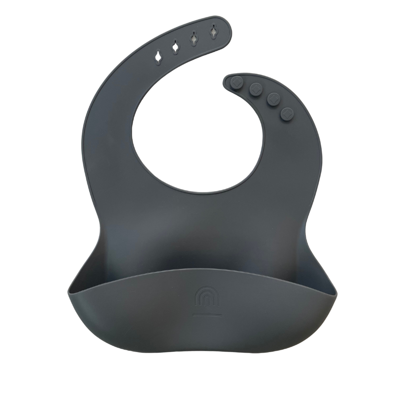 Rainbow Sprout Silicone Bucket Bib – Food-Grade, BPA-Free, Adjustable – Charcoal