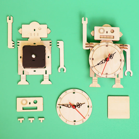 Kitsville Robot Clock DIY Kit – Wooden STEM Building Kit for Kids 6+