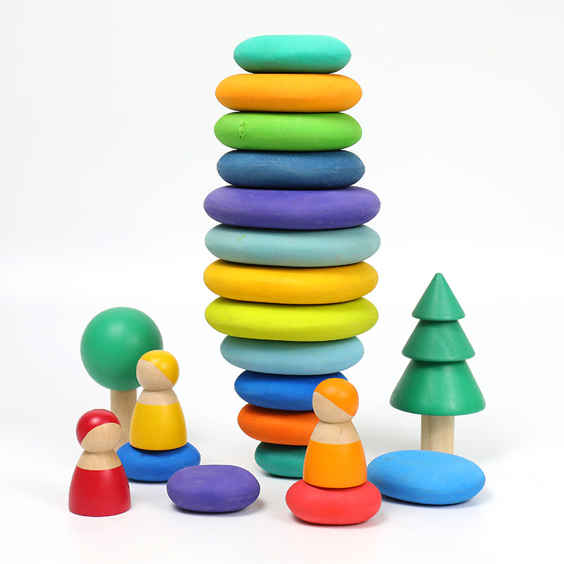 16 Pcs STAINED Wooden Stacking Pebbles Wooden Stacking Stones