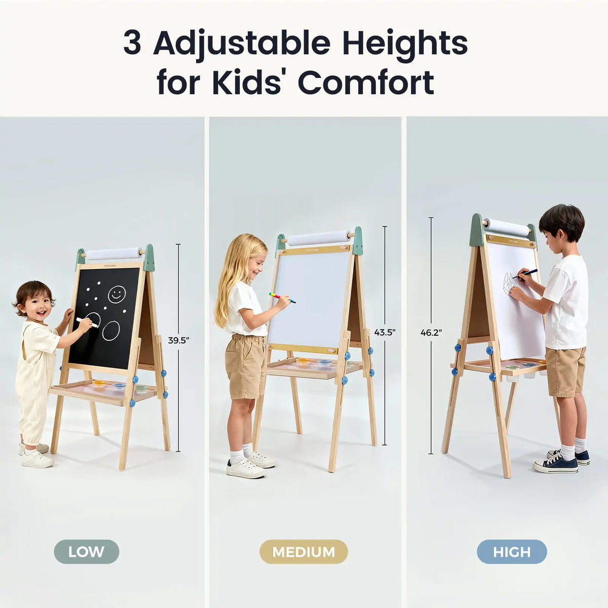 Tiny Land 3-in-1 Kids Art Easel – Chalkboard, Magnetic Whiteboard & Paper Roll