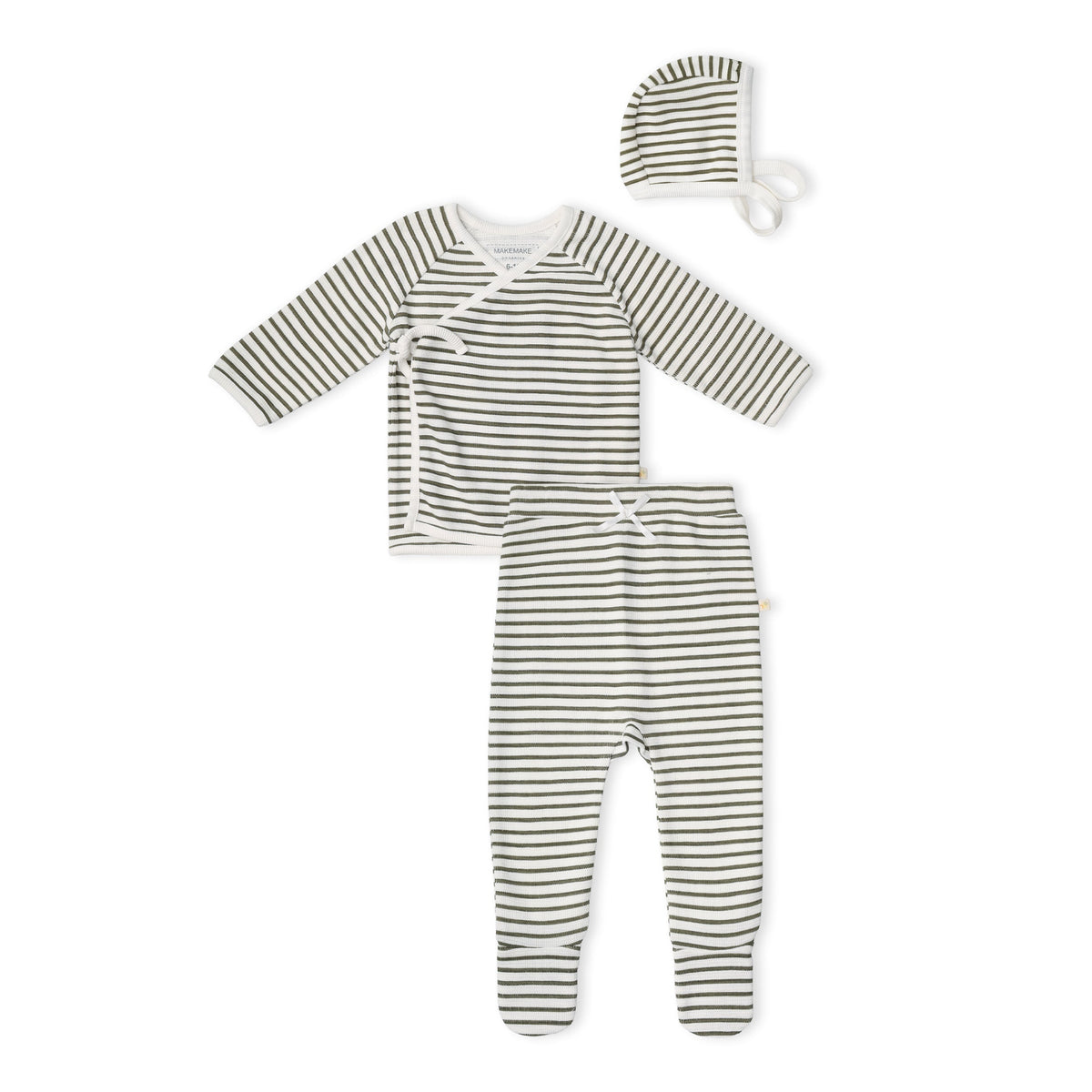Organic Kimono Top & Footed Pants Set for Babies – Olive Stripes