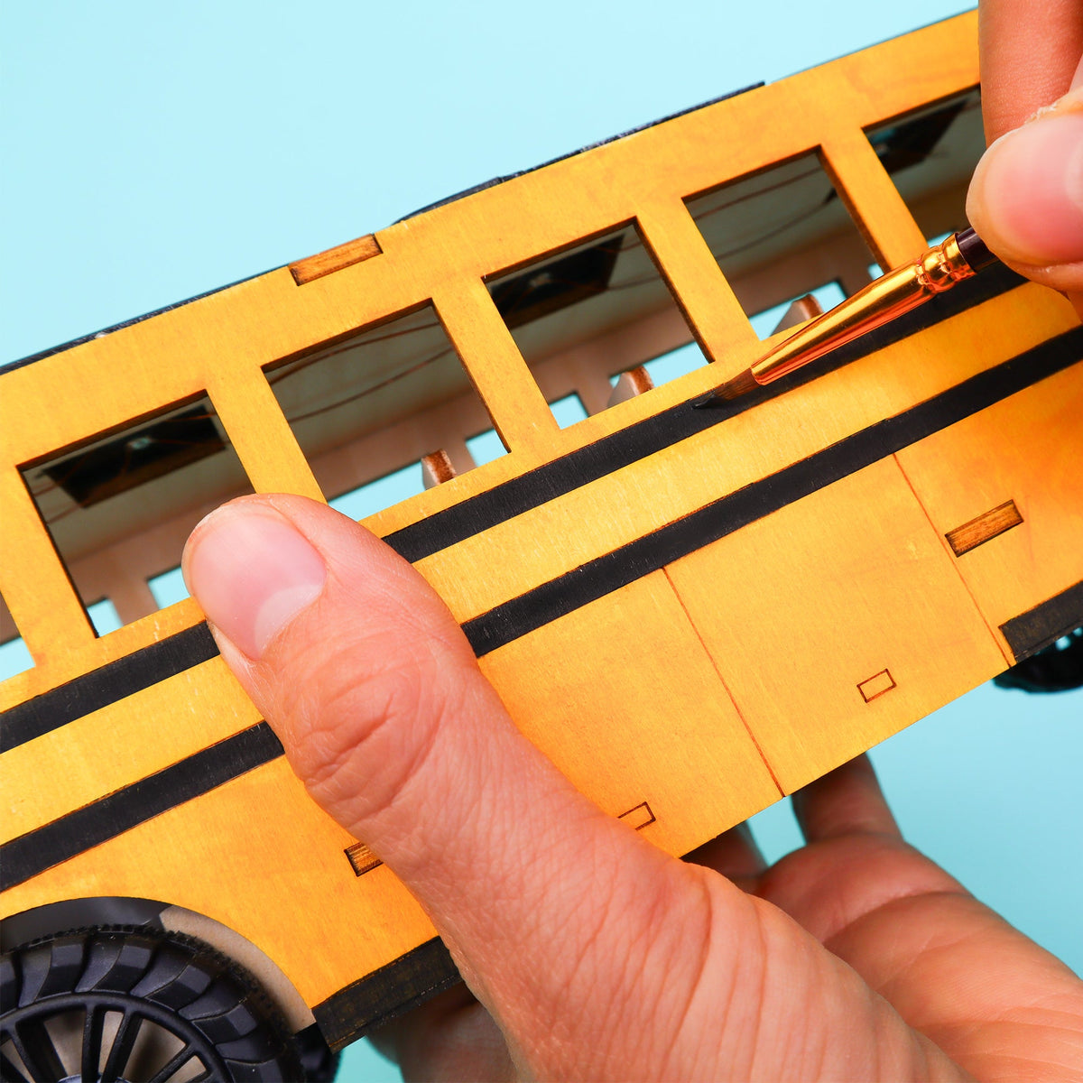 Kitsville Dual Power School Bus DIY Kit – Wooden STEM Building Kit for Kids