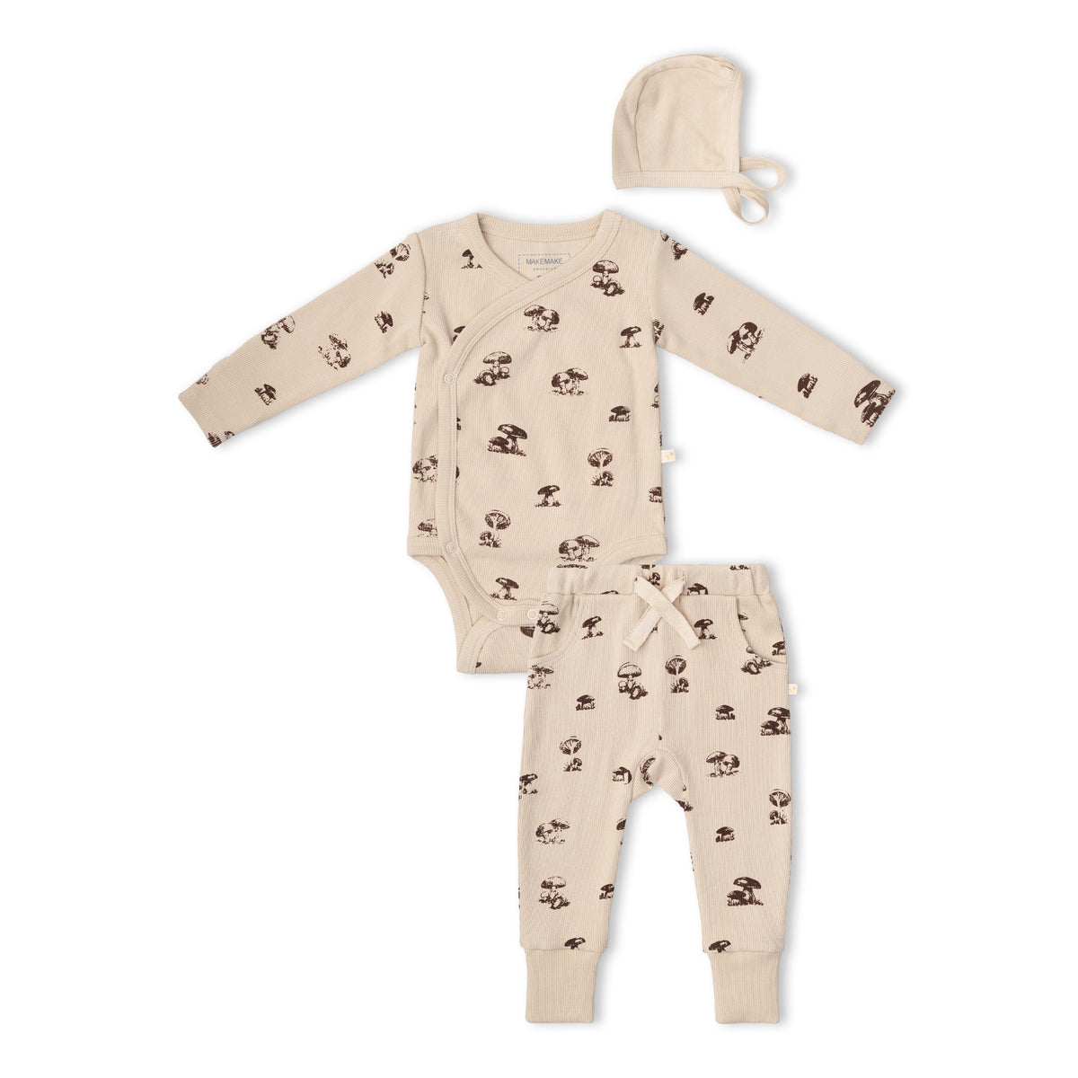 Organic Cotton Kimono Onesie & Pants Set for Babies – Mushroom