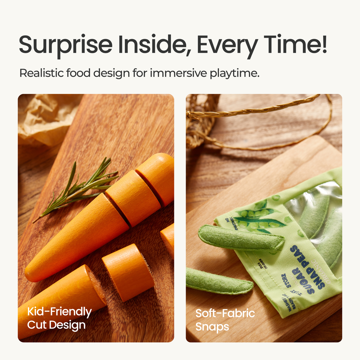 Tiny Land Fruit & Veggie Play Food Set – Wood, Felt & Cotton Pretend Food