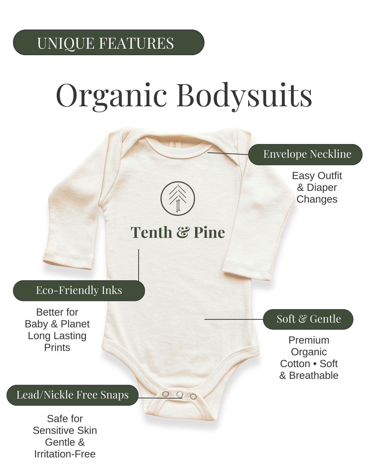 Half Birthday Organic Cotton Baby Bodysuit – Long Sleeve, Clay or Black, 0–24M