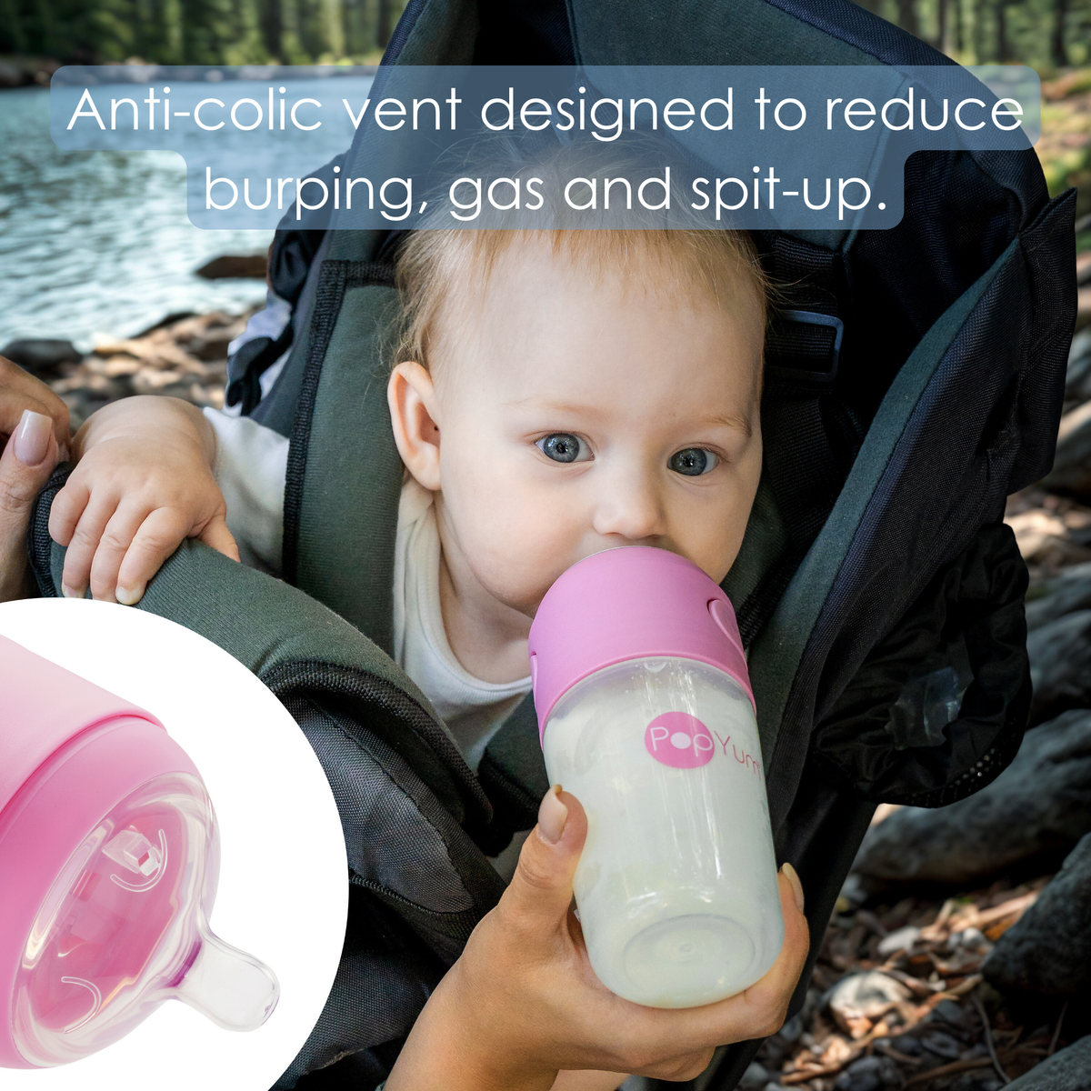 PopYum 9oz Anti-Colic Formula-Making Baby Bottles, 3-Pack – Pink, #2 Medium Flow Nipples