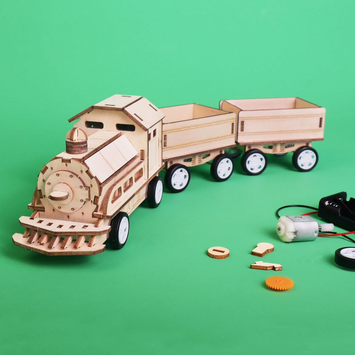 Kitsville Motorized Train DIY Kit – Wooden STEM Building Kit for Kids