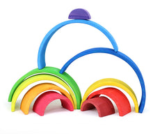 Load image into Gallery viewer, 10 Pcs STAINED Wooden Rainbow Stacking Puzzle Blocks in Sunset Color
