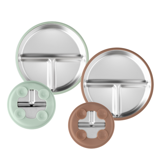 Tots Ground Eco-Friendly Stainless Steel Baby and Toddler Divided Plates - Mocha Mousse & Sage Green - Pre-Order Now