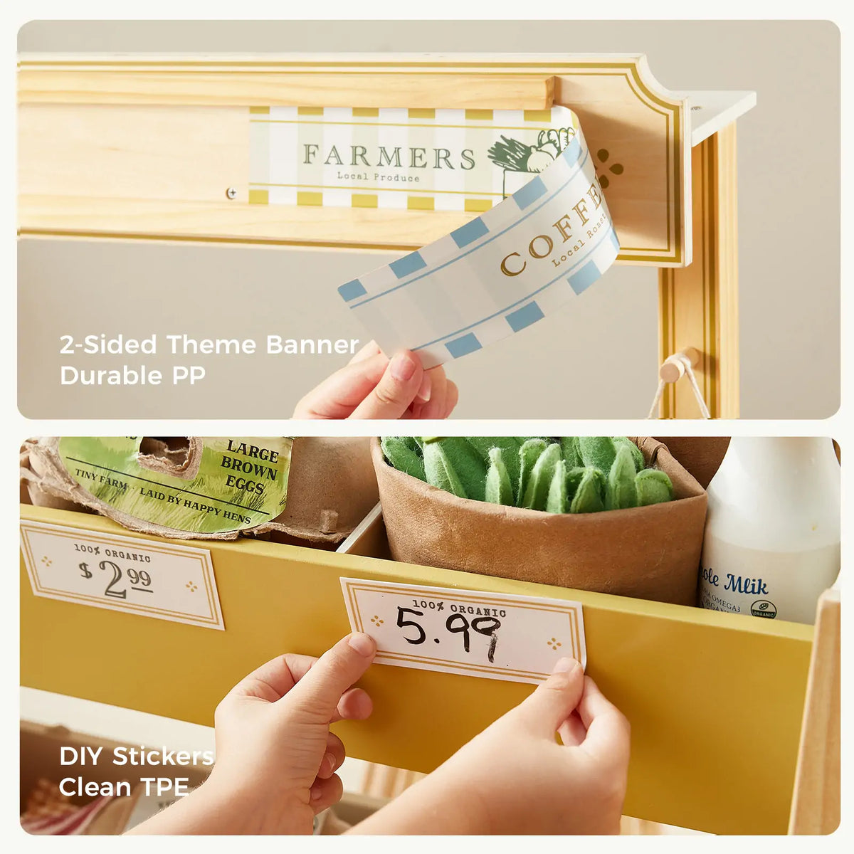 Tiny Land Wooden Grocery Store Playset – Kids' Pretend Play Market Stand