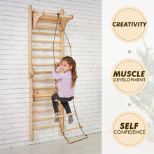 Load image into Gallery viewer, Goodevas 4-in-1 Montessori Natural Wooden Indoor Jungle Gym for Kids | Swedish Wall + Swing Set + Slide + Triangle Ladder
