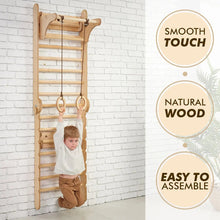 Load image into Gallery viewer, Goodevas 4-in-1 Montessori Natural Wooden Indoor Jungle Gym for Kids | Swedish Wall + Swing Set + Slide + Triangle Ladder
