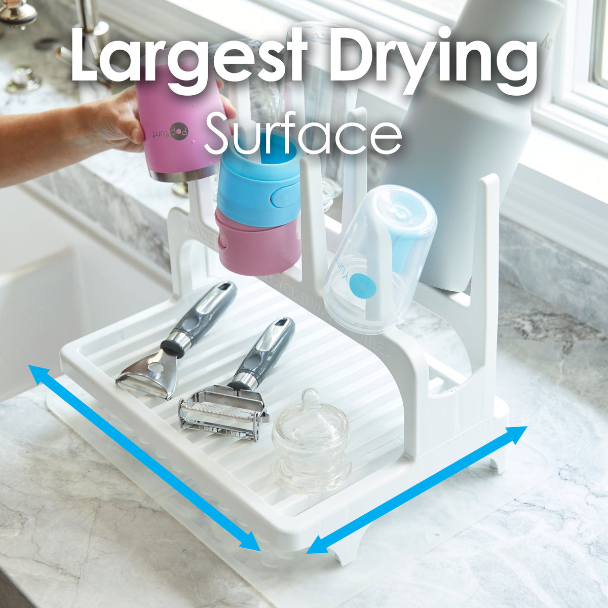 PopYum Space-Saving Baby Bottle Drying Rack – Glacier White, Made from Recycled Bottles
