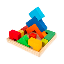 Load image into Gallery viewer, 12 Pcs STAINED Large Rainbow Wooden Creative Puzzle Square Blocks with Storage Tray
