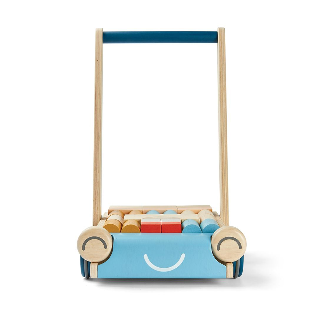 PlanToys Eco-Friendly Wooden Baby Walker and Building Blocks Set - Orchard