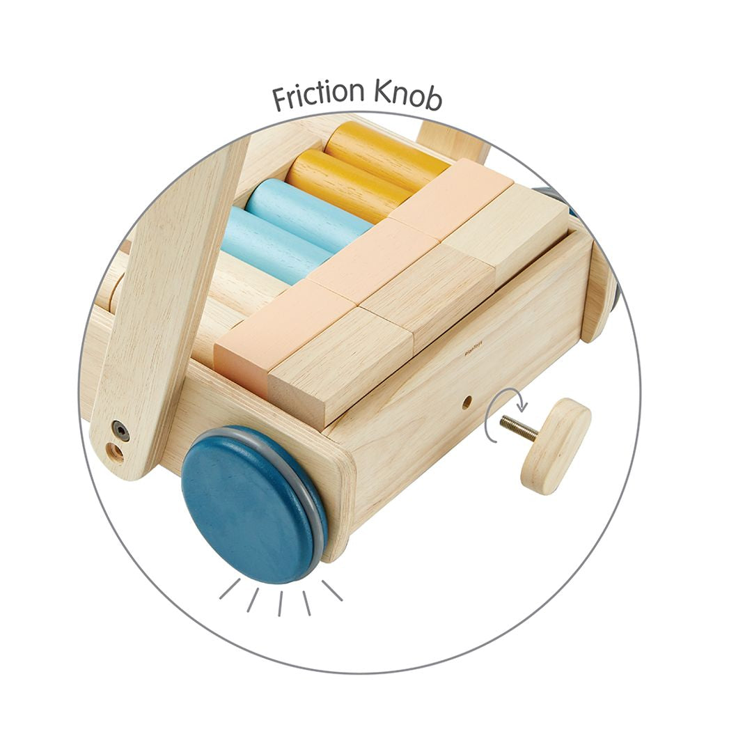 PlanToys Eco-Friendly Wooden Baby Walker and Building Blocks Set - Orchard