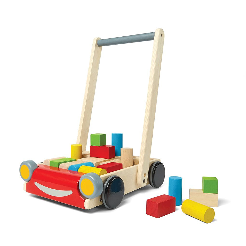 PlanToys Eco-Friendly Wooden Baby Walker with Building Blocks