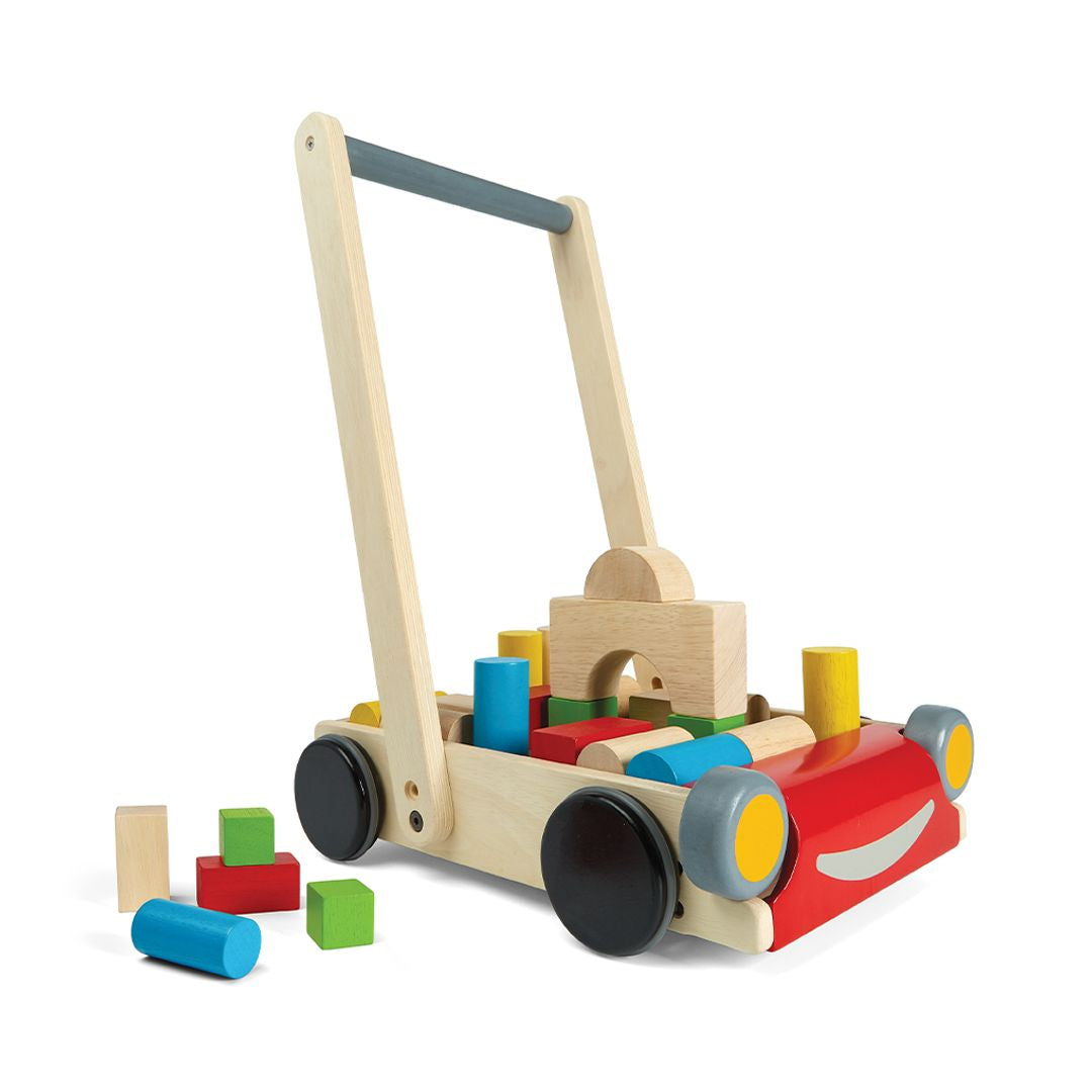 PlanToys Eco-Friendly Wooden Baby Walker with Building Blocks
