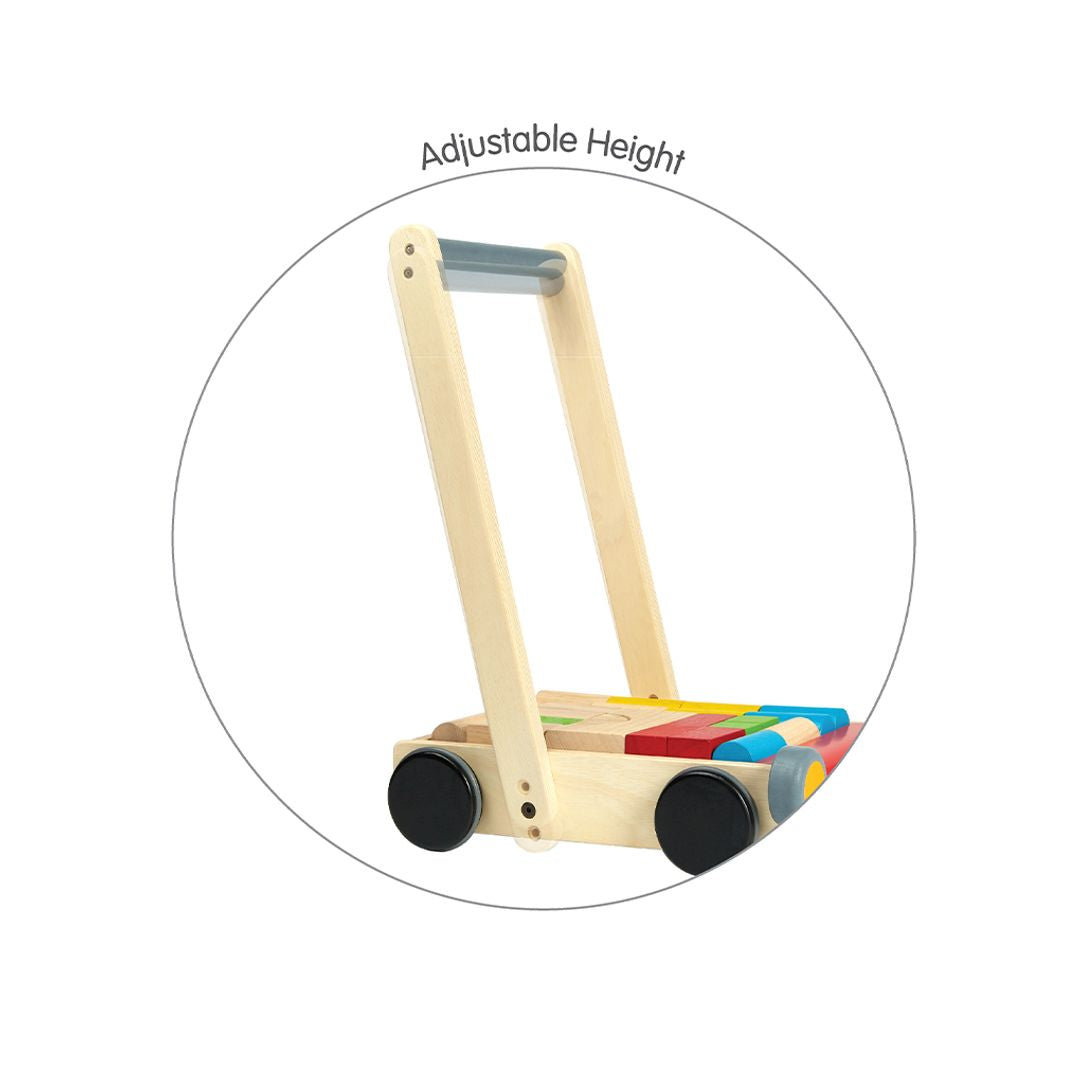 PlanToys Eco-Friendly Wooden Baby Walker with Building Blocks