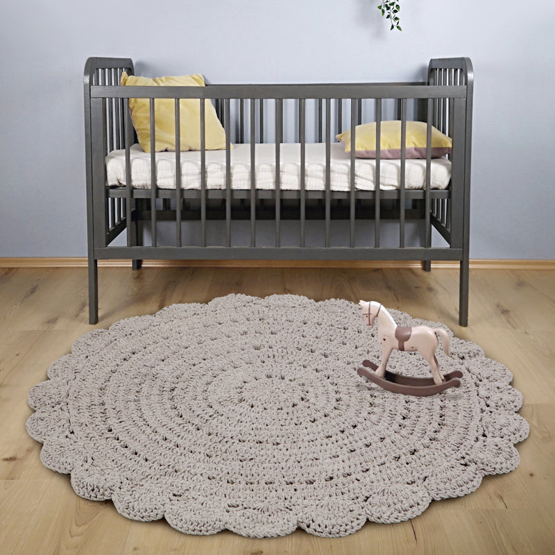 Alma Hand-Crocheted Round Cotton Rug – Linen