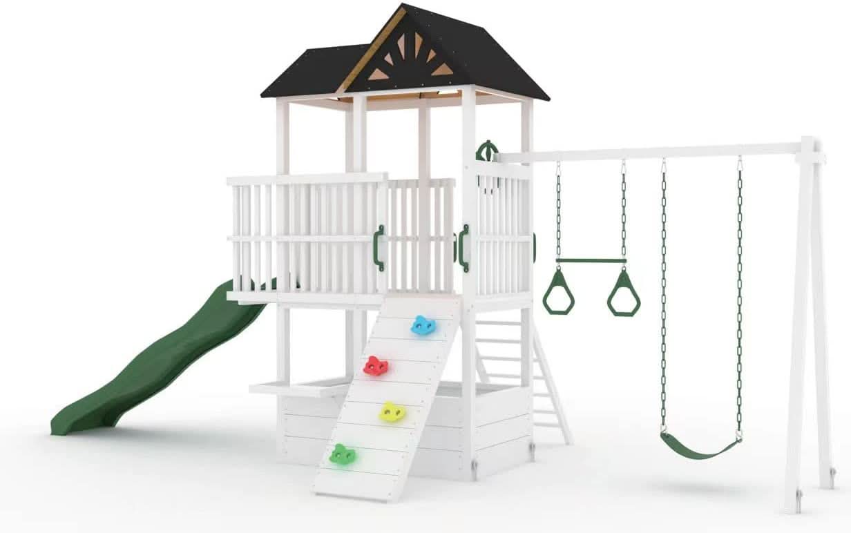 Avenlur Craftsman - Eco-Friendly Wooden Modern Backyard Outdoor Swing Set