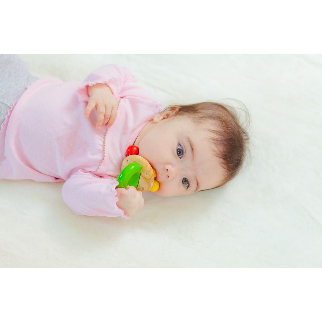 PlanToys Wooden Bell Rattle: Eco-Friendly, Non-Toxic Sensory Toy for Babies